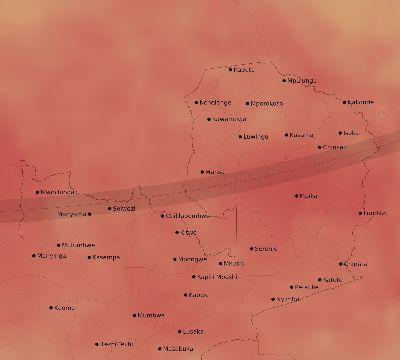 Map of the average cloud coverage across Zambia for the solar eclipse of 01/30/2158