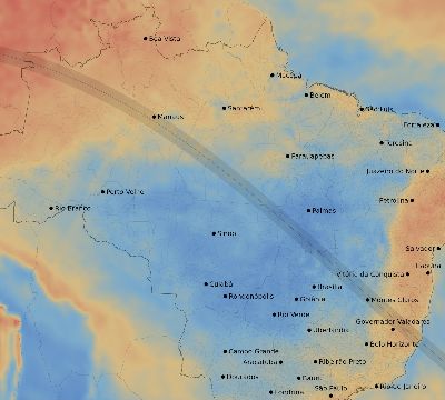 Map of the average cloud coverage across Brazil for the solar eclipse of 07/25/2158