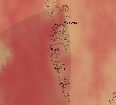 Map of the average cloud coverage across Greenland for the solar eclipse of 01/19/2159