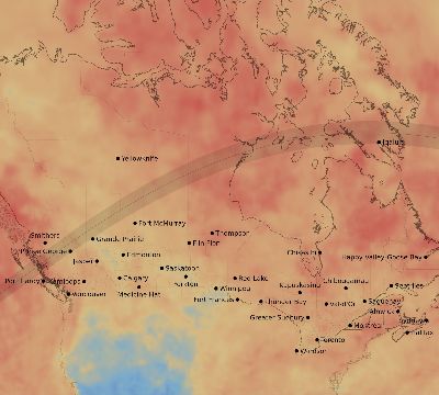 Map of the average cloud coverage across Canada for the solar eclipse of 06/04/2160