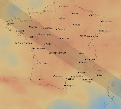 Map of the average cloud coverage across France for the solar eclipse of 06/04/2160