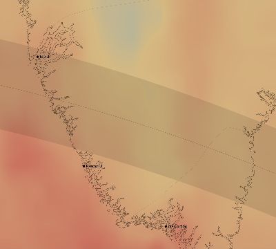 Map of the average cloud coverage across Greenland for the solar eclipse of 06/04/2160