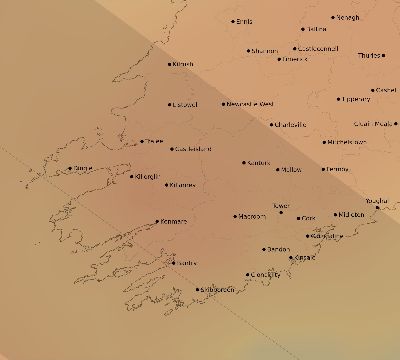 Map of the average cloud coverage across Ireland for the solar eclipse of 06/04/2160