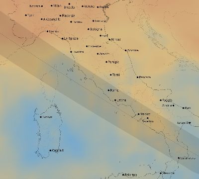 Map of the average cloud coverage across Italy for the solar eclipse of 06/04/2160