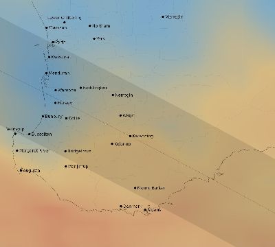 Map of the average cloud coverage across Australia for the solar eclipse of 11/27/2160
