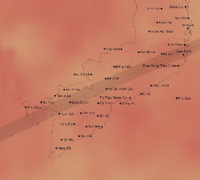 Map of the average cloud coverage across Vietnam for the solar eclipse of 05/25/2161