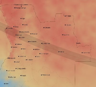 Map of the average cloud coverage across Angola for the solar eclipse of 11/17/2161
