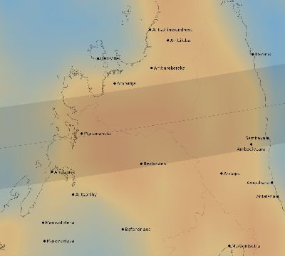 Map of the average cloud coverage across Madagascar for the solar eclipse of 11/17/2161