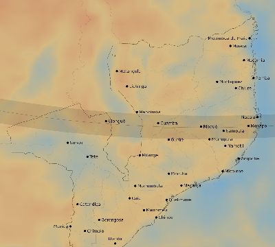 Map of the average cloud coverage across Mozambique for the solar eclipse of 11/17/2161