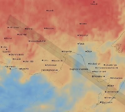 Map of the average cloud coverage across Russia for the solar eclipse of 11/07/2162