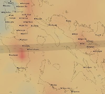Map of the average cloud coverage across Philippines for the solar eclipse of 03/23/2164