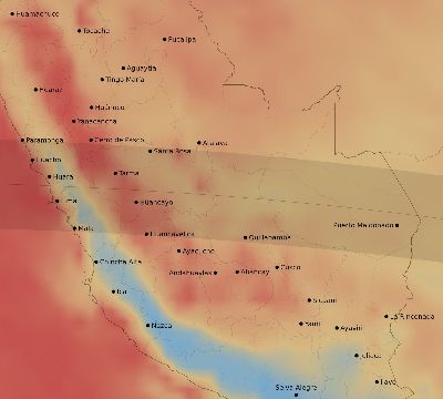 Map of the average cloud coverage across Peru for the solar eclipse of 09/16/2164