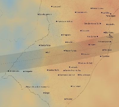 Map of the average cloud coverage across Brazil for the solar eclipse of 03/12/2165