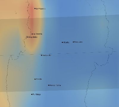 Map of the average cloud coverage across Chile for the solar eclipse of 03/12/2165