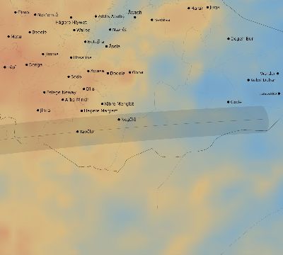 Map of the average cloud coverage across Ethiopia for the solar eclipse of 03/12/2165