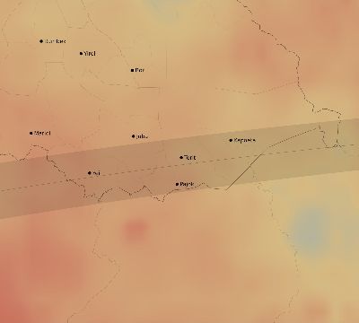 Map of the average cloud coverage across South Sudan for the solar eclipse of 03/12/2165