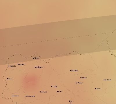 Map of the average cloud coverage across Uganda for the solar eclipse of 03/12/2165