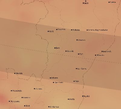 Map of the average cloud coverage across Republic of the Congo for the solar eclipse of 09/05/2165
