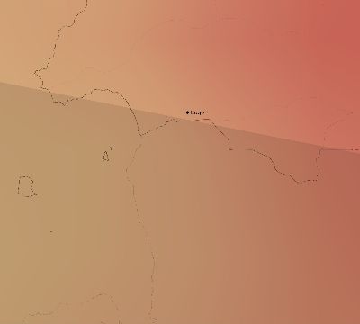 Map of the average cloud coverage across Equatorial Guinea for the solar eclipse of 09/05/2165