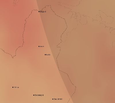 Map of the average cloud coverage across Finland for the solar eclipse of 08/25/2166