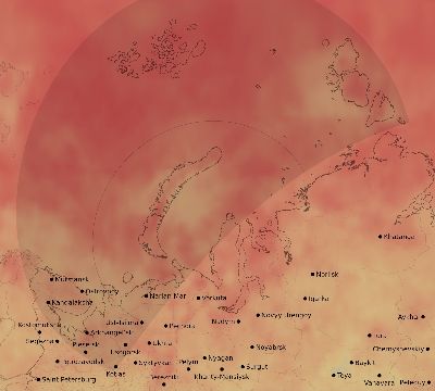 Map of the average cloud coverage across Russia for the solar eclipse of 08/25/2166