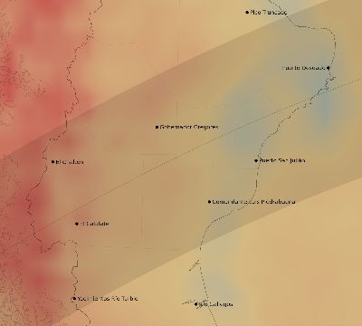 Map of the average cloud coverage across Argentina for the solar eclipse of 07/16/2167