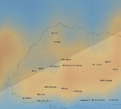 Map of the average cloud coverage across Bhutan for the solar eclipse of 01/10/2168