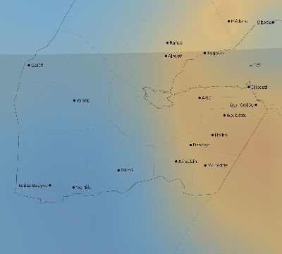 Map of the average cloud coverage across Djibouti for the solar eclipse of 01/10/2168