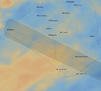 Map of the average cloud coverage across Algeria for the solar eclipse of 01/10/2168
