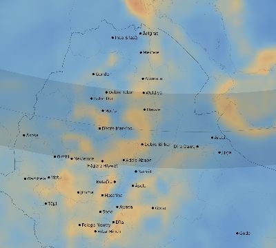 Map of the average cloud coverage across Ethiopia for the solar eclipse of 01/10/2168