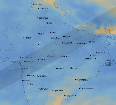 Map of the average cloud coverage across India for the solar eclipse of 01/10/2168