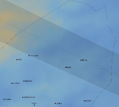 Map of the average cloud coverage across Niger for the solar eclipse of 01/10/2168