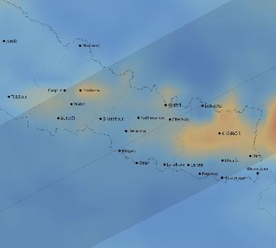 Map of the average cloud coverage across Nepal for the solar eclipse of 01/10/2168