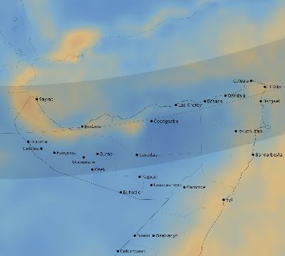 Map of the average cloud coverage across Somalia for the solar eclipse of 01/10/2168