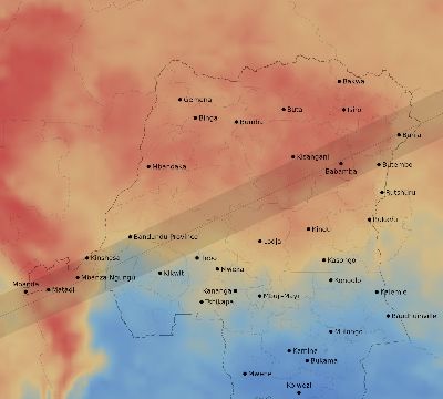 Map of the average cloud coverage across DR Congo for the solar eclipse of 07/05/2168