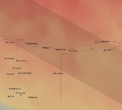 Map of the average cloud coverage across Namibia for the solar eclipse of 12/29/2168