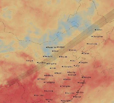 Map of the average cloud coverage across China for the solar eclipse of 06/25/2169