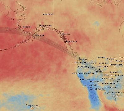 Map of the average cloud coverage across United States for the solar eclipse of 06/25/2169