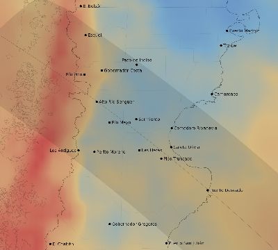 Map of the average cloud coverage across Argentina for the solar eclipse of 12/18/2169