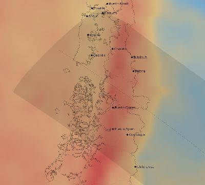 Map of the average cloud coverage across Chile for the solar eclipse of 12/18/2169