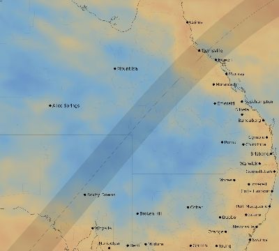 Map of the average cloud coverage across Australia for the solar eclipse of 05/05/2171