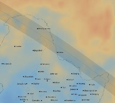 Map of the average cloud coverage across China for the solar eclipse of 10/29/2171