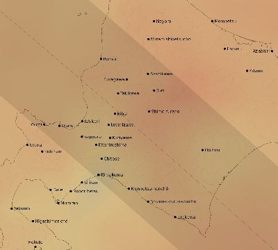 Map of the average cloud coverage across Japan for the solar eclipse of 10/29/2171