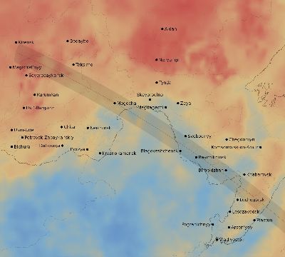 Map of the average cloud coverage across Russia for the solar eclipse of 10/29/2171