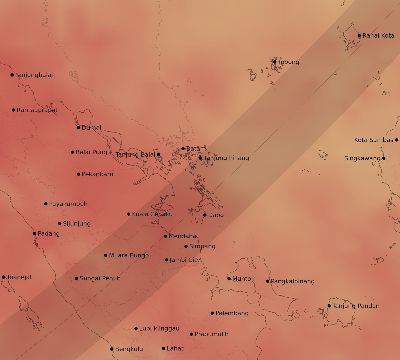 Map of the average cloud coverage across Indonesia for the solar eclipse of 04/23/2172