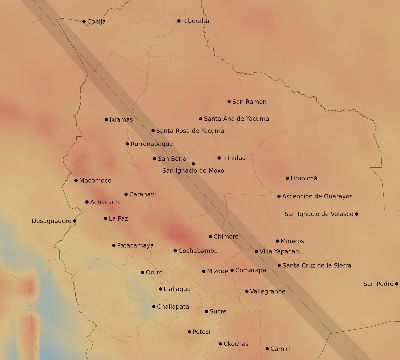 Map of the average cloud coverage across Bolivia for the solar eclipse of 10/17/2172