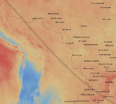 Map of the average cloud coverage across Brazil for the solar eclipse of 10/17/2172