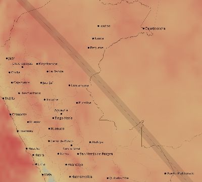 Map of the average cloud coverage across Peru for the solar eclipse of 10/17/2172