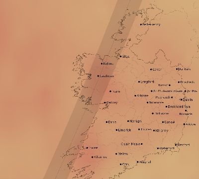 Map of the average cloud coverage across Ireland for the solar eclipse of 04/12/2173