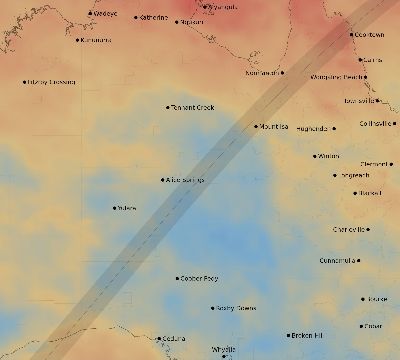 Map of the average cloud coverage across Australia for the solar eclipse of 02/21/2175